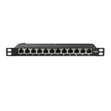 LogiLink Cat.6 Mini Patchpanel 12 Ports geschirmt 10 Zoll Einbau 0,5 HE schwarz