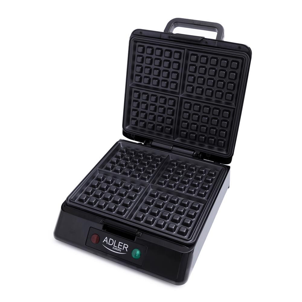 Adler AD 3036 Waffeleisen 4 belgische Waffeln gleichzeitig Silber Schwarz 1500 Watt Waffel Maker