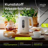 Adler AD 1380w Wasserkocher Kunststoff 1,0 l weiß – kompakt & sicher