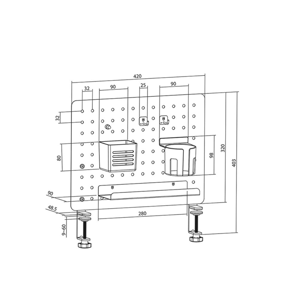 LogiLink Lochplatten-Organizer, Klemmmontage, Weiß, 42×47,7×9,9 cm