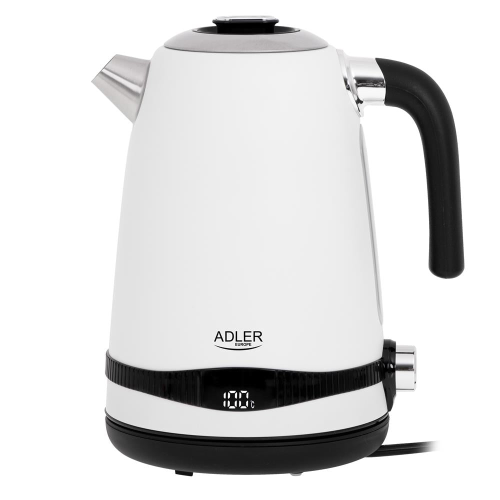 Adler AD 1295w Wasserkocher in Weiß, 1,7 Liter, 2200 Watt, mit LCD-Anzeige und Temperaturregelung