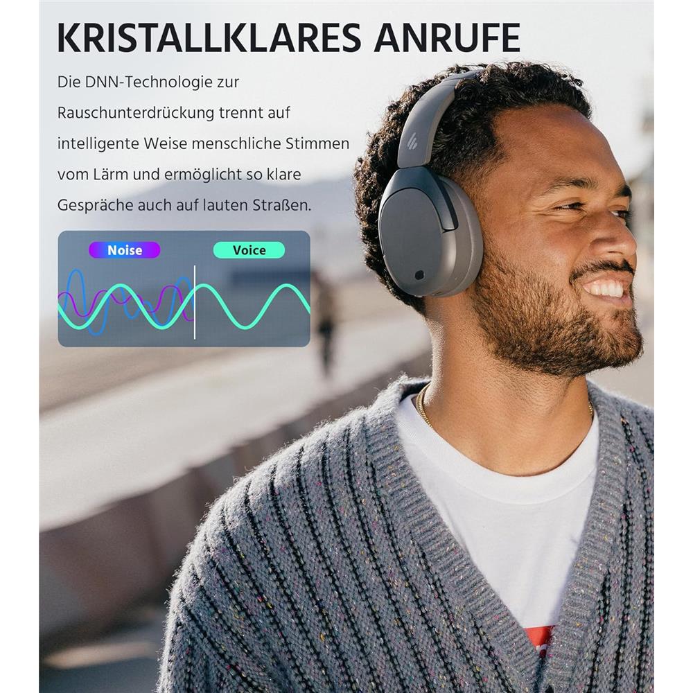 Edifier W830NB – Kabellose Over-Ear Kopfhörer mit aktiver Geräuschunterdrückung, Grau