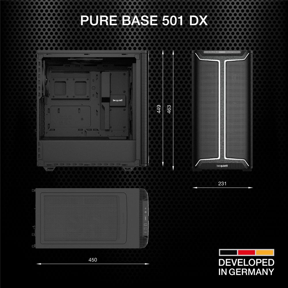 be quiet! Pure Base 501 DX Black PC-Gehäuse 3 vorinstallierte Pure Wings 3 140mm PWM-Lüfter