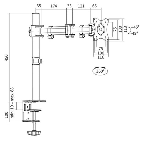 LogiLink Monitor Schreibtischhalterung 13–27" Stahl neigbar Schwarz schwenkbar drehbar TV Halterung