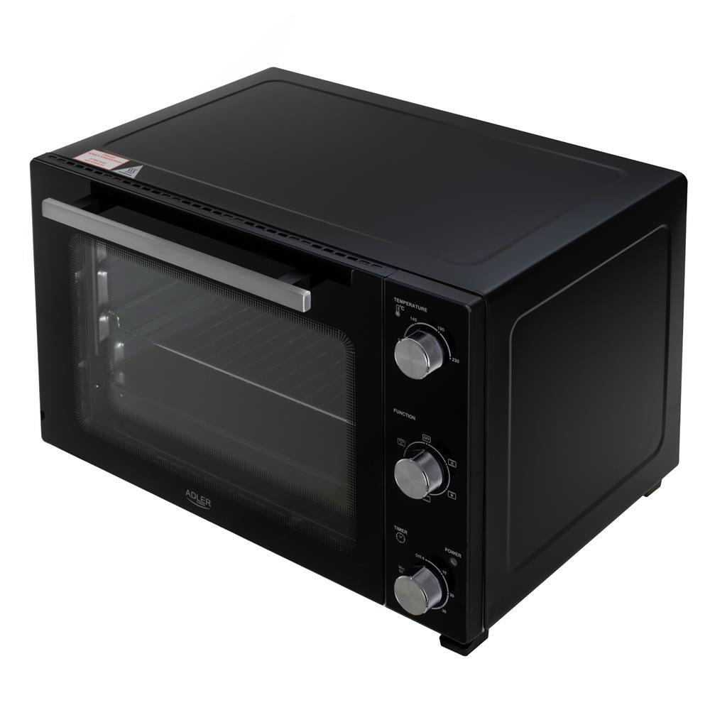 Adler AD 6026 Elektrobackofen 48L Umluft Timer Mini Backofen Drehspieß schwarz