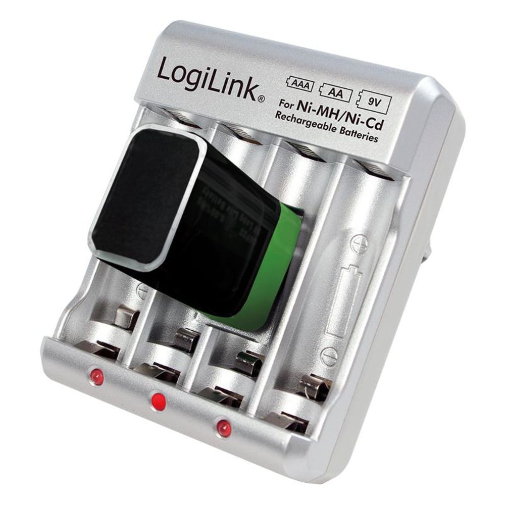 LogiLink Batterie Ladegerät für AA AAA 9V Ni-MH Ni-Cd Akkus LED Anzeige Überladeschutz