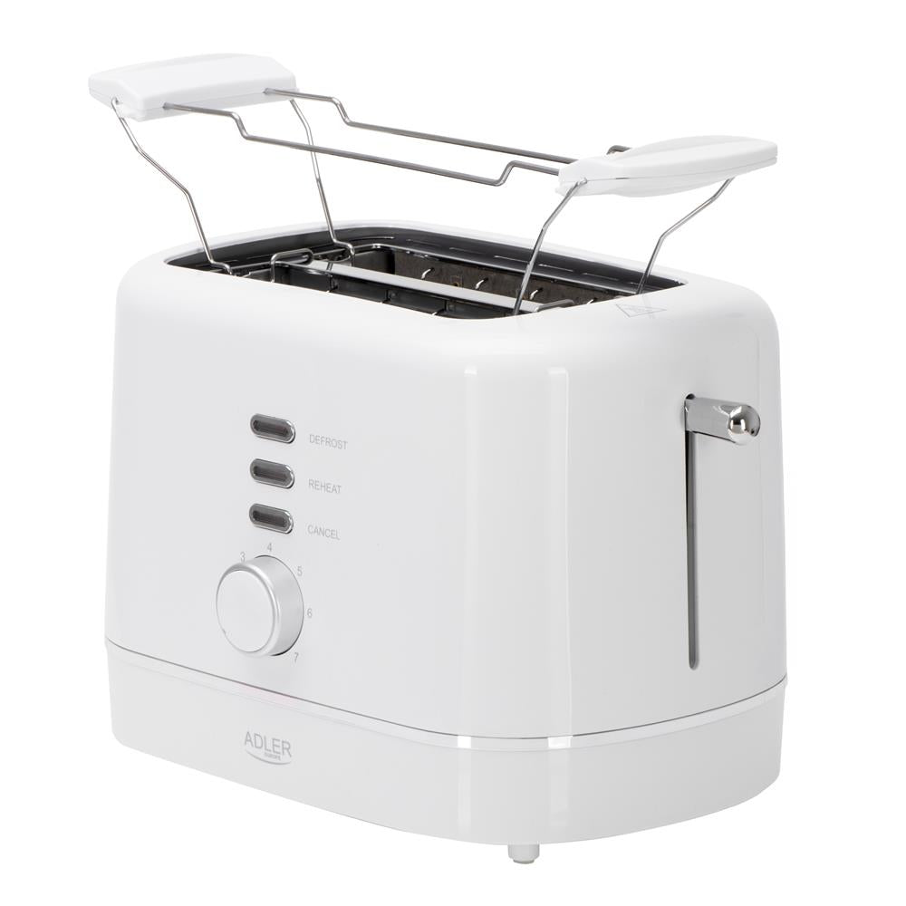 Adler AD 3224 Toaster Weiß Auftauen Brötchenaufsatz 7 Stufen Rutschfeste Füße Herausnehmbare Krümellade