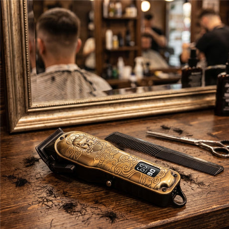Adler AD 2857 Barber Profi Haarschneider Trimmer, Rasierapparat Haartrimmer für Bart, Kopfhaar und Koteletten, Keramikklinge, USB-C, Metallgehäuse Golden