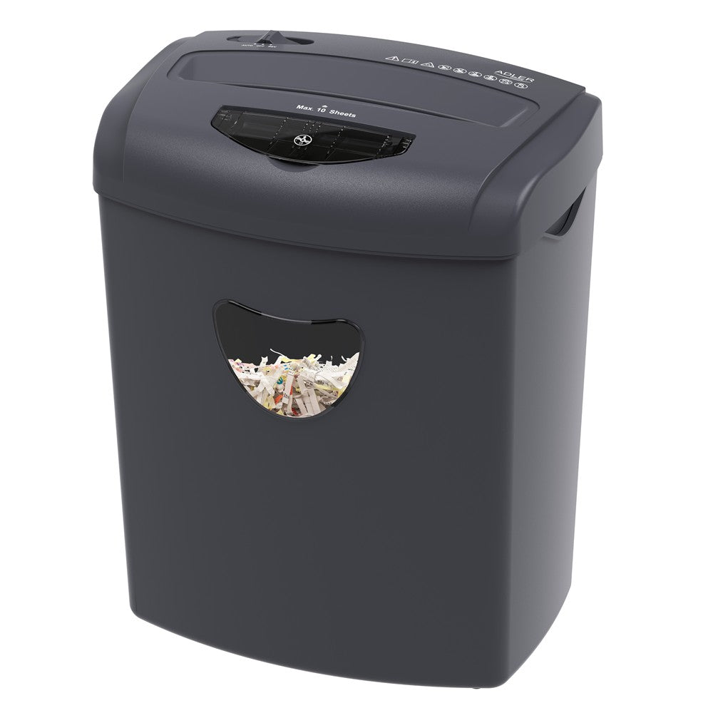 Adler AD 1038 Aktenvernichter, P-4 Dokumentenschredder für Papier, Kreditkarten und CD/DVDs, 10 Blatt, 21 Liter, Grau