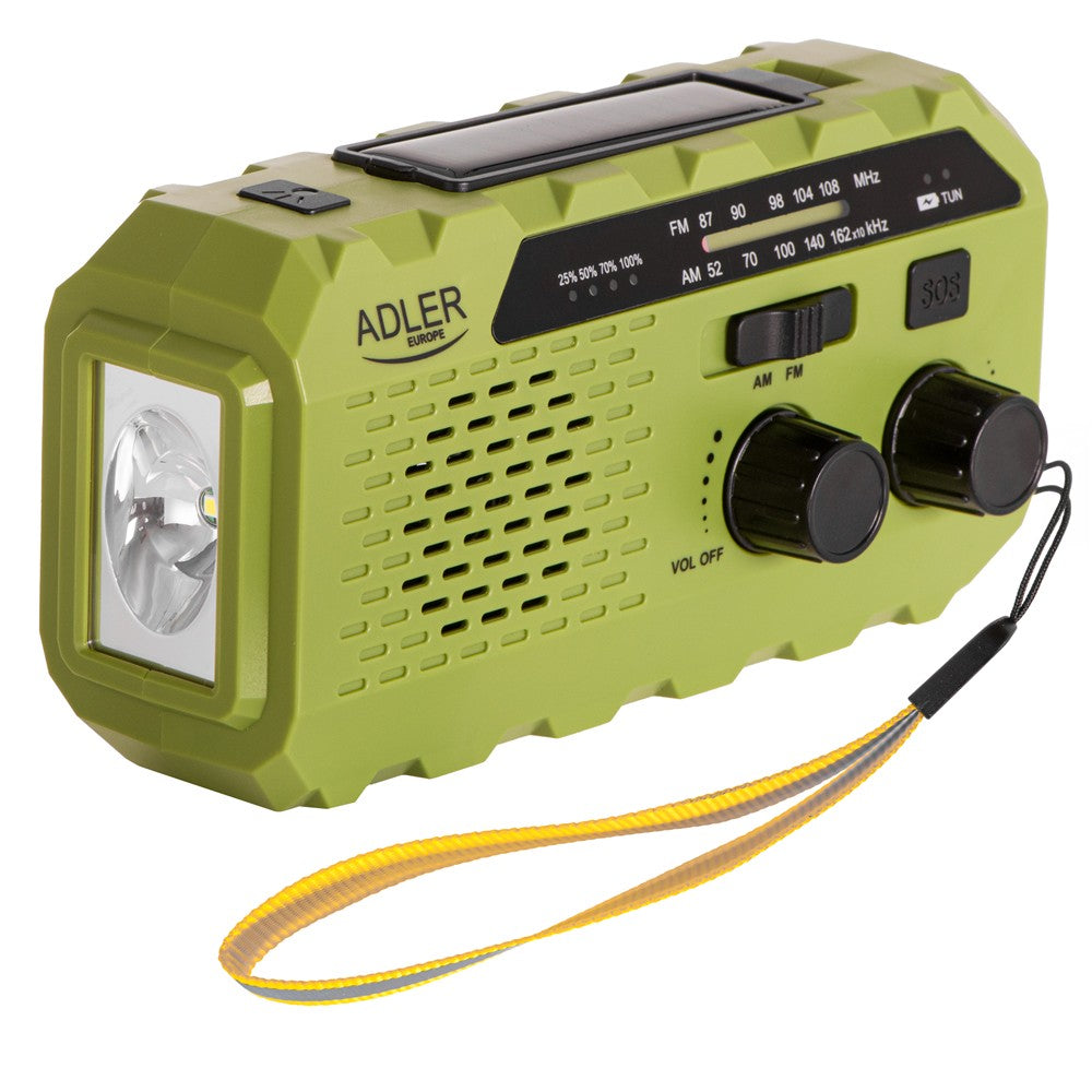 Adler AD 1197 Kurbelradio, tragbares Notfallradio mit Taschenlampe, Solar, Dynamo, Powerbank, SOS-Alarm, FM/AM Radio, Grün