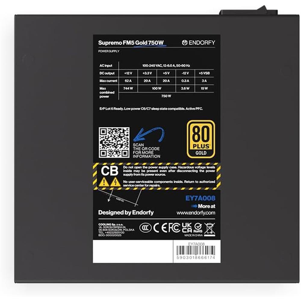 ENDORFY Supremo FM5, 750 Watt PC-Netzteil, 80 Plus® Gold | EY7A008