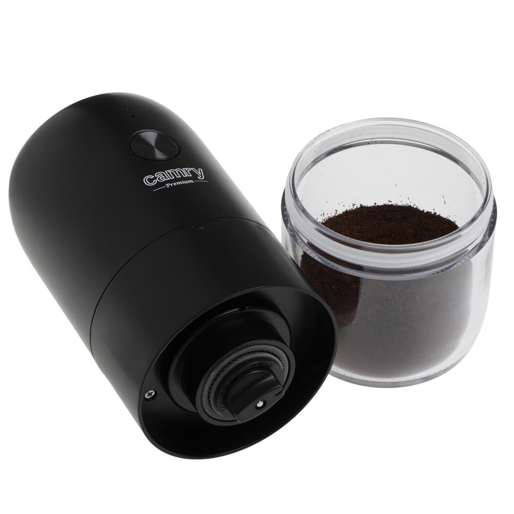 Camry CR 4302 kabellose elektrische USB-Kaffeemühle mit Keramikfräser, Akku, schwarz