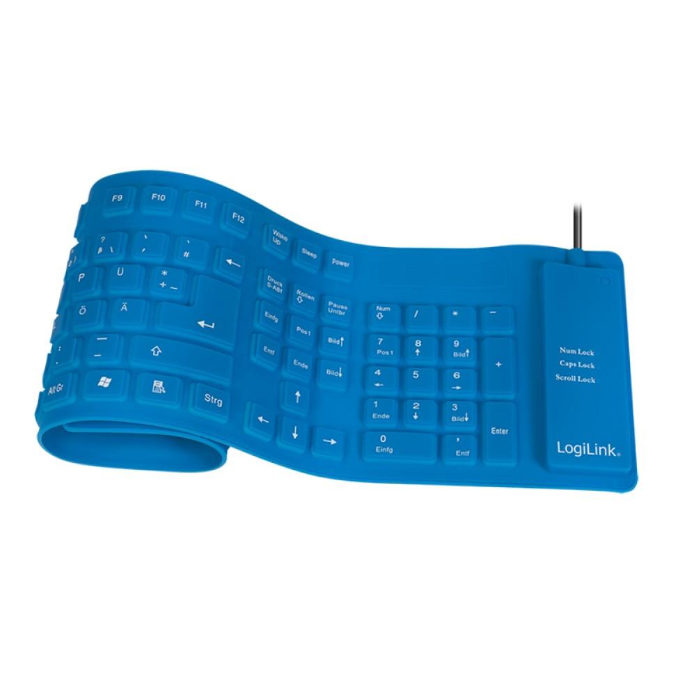 LogiLink Tastatur Flexibel Wasserfest USB PS/2 blau