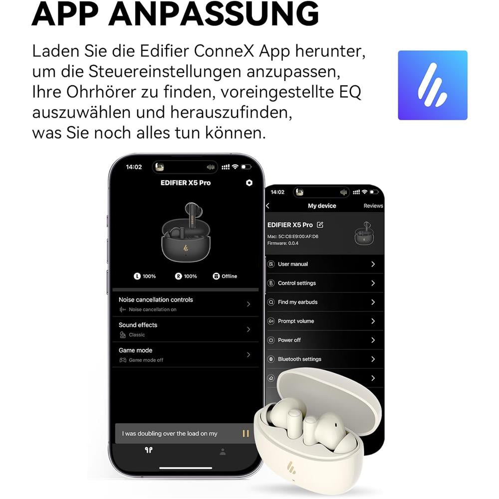 Edifier X5 Pro – True Wireless Ohrhörer mit Hi-Fi Sound und langer Akkulaufzeit, Elfenbeinfarben