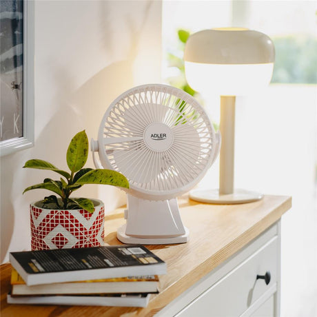 Adler AD 7342 White 2-in-1 Akku-Ventilator – Tisch- & Clipventilator, leise & flexibel