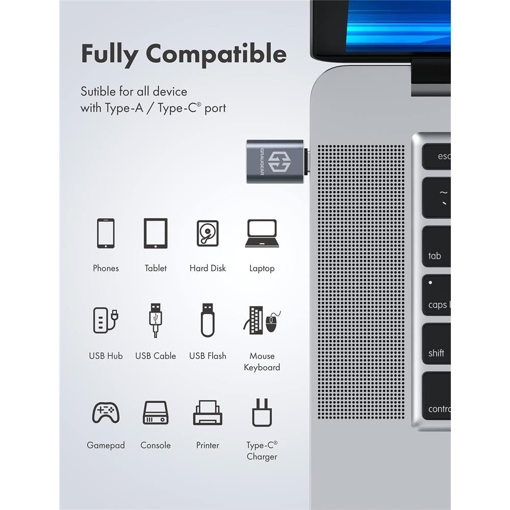 GRAUGEAR USB 3.2 Gen2 Type-C Adapter, Type-A Buchse zu Type-C Stecker, 2 Stück