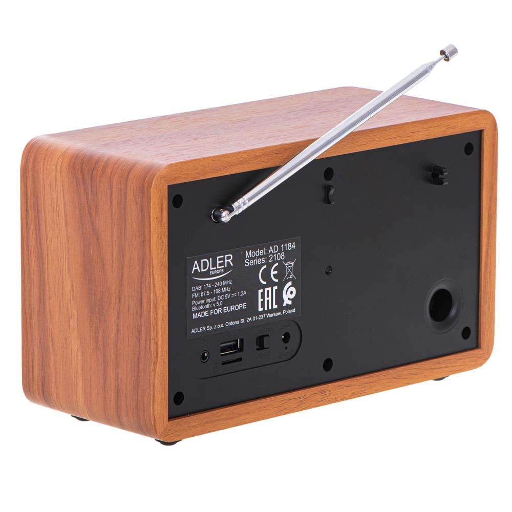 Adler AD 1184 Radio DAB+ Bluetooth 5.0 FM/UKW Holzgehäuse Wecker Uhr Fernbedienung