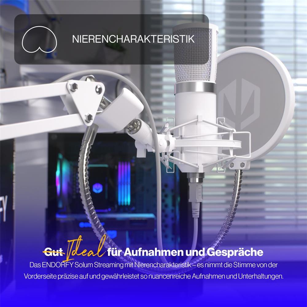 ENDORFY Solum Streaming Onyx White USB Mikrofon mit Anti Shock Montage