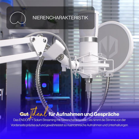 ENDORFY Solum Streaming Onyx White, Mikrofon mit Anti-Schock-Montage und Mute Button