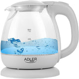 Adler AD 1283G Glaswasserkocher in Grau, 1 Liter, 1100 Watt, mit LED-Beleuchtung