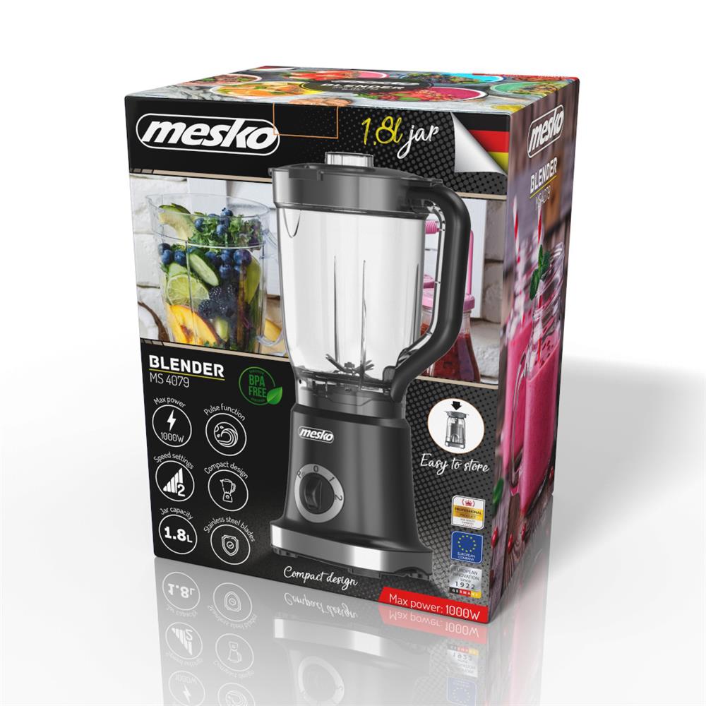 Mesko MS 4079b Standmixer Schwarz 1,8 Liter 1000W Mixer Smoothie Maker Edelstahl Messer Kunststoff