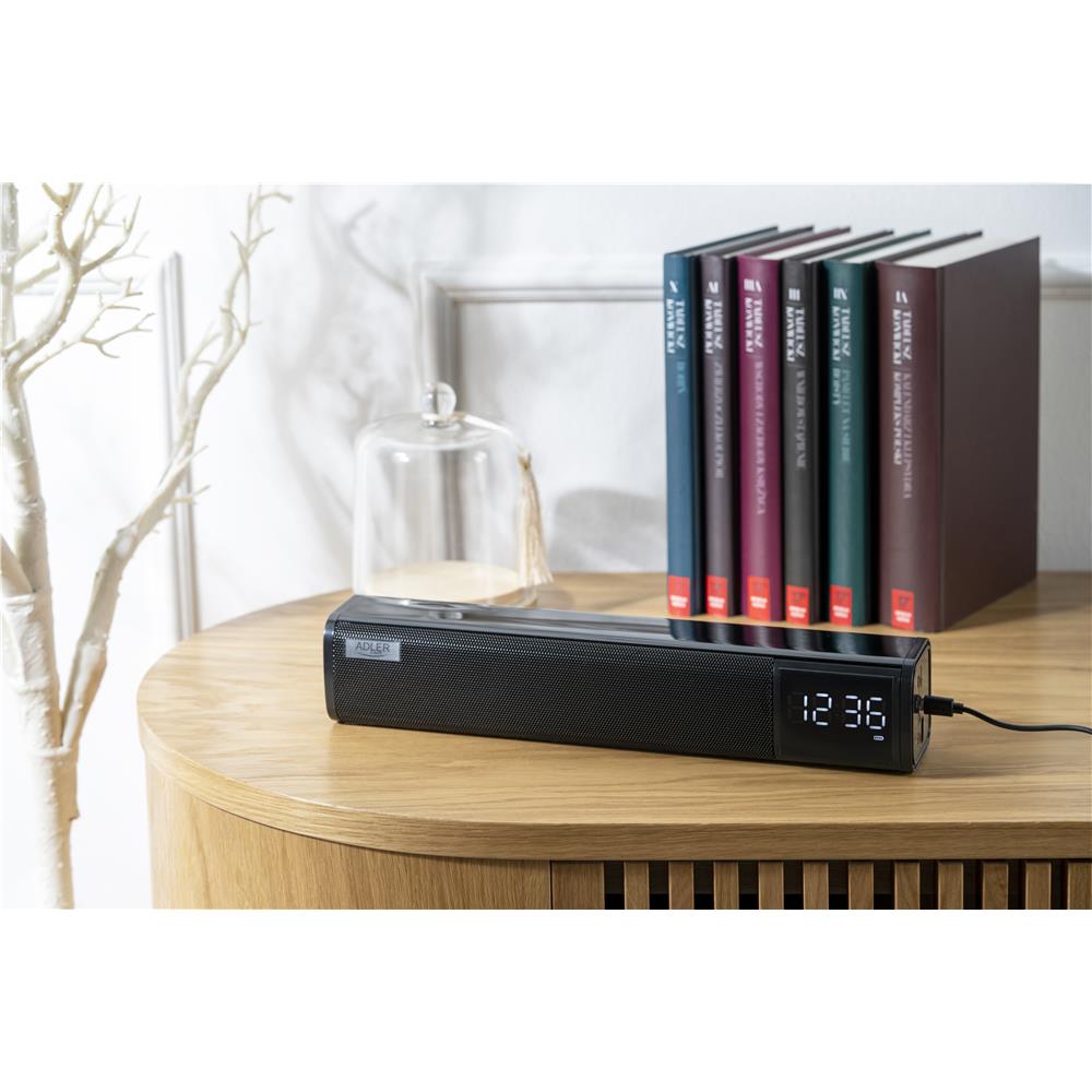 Adler Wecker mit Lautsprecher AD 1191 Bluetooth Soundbar USB AUX Eingang schwarz