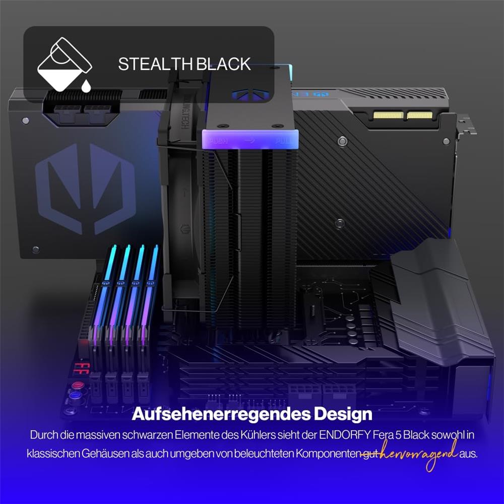 ENDORFY Fera 5 Black ARGB CPU-Kühler, Beleuchtet, inklusive Wärmeleitpaste | EY3A012