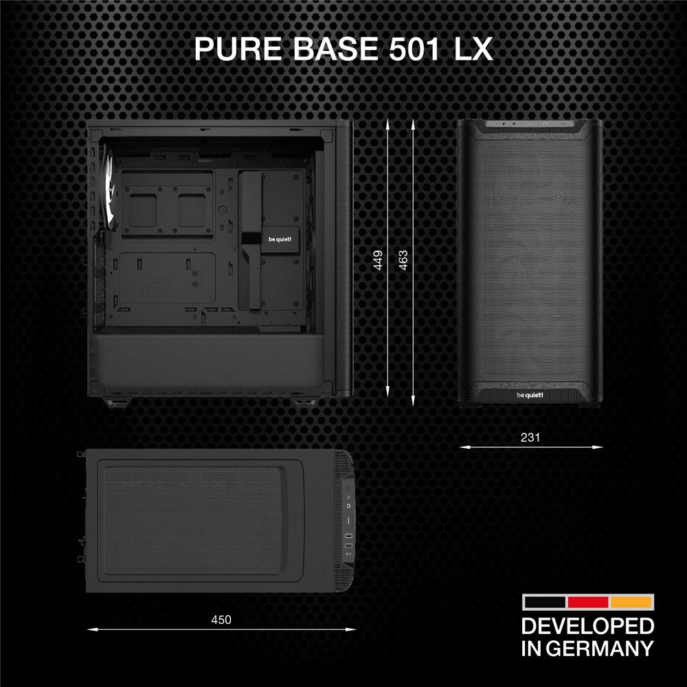 be quiet! Pure Base 501 LX Black PC-Gehäuse 4 vorinstallierte Light Wings PWM-Lüfter ARGB-Beleuchtung