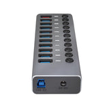 LogiLink USB 3.2 Gen 1 Hub, 10 Ports + 1x Schnell-Ladeport, Ein/Aus-Schalter