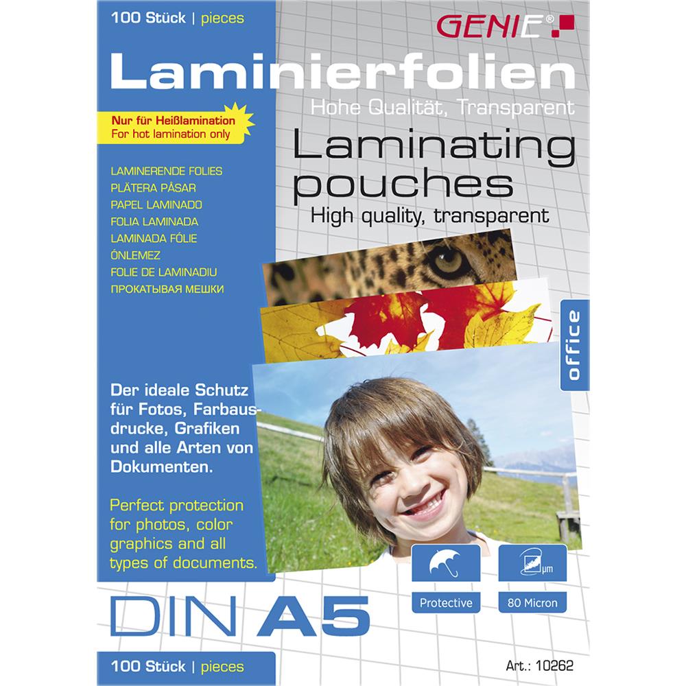 GENIE Laminierfolien DIN A5 80 Mikron 100er Pack