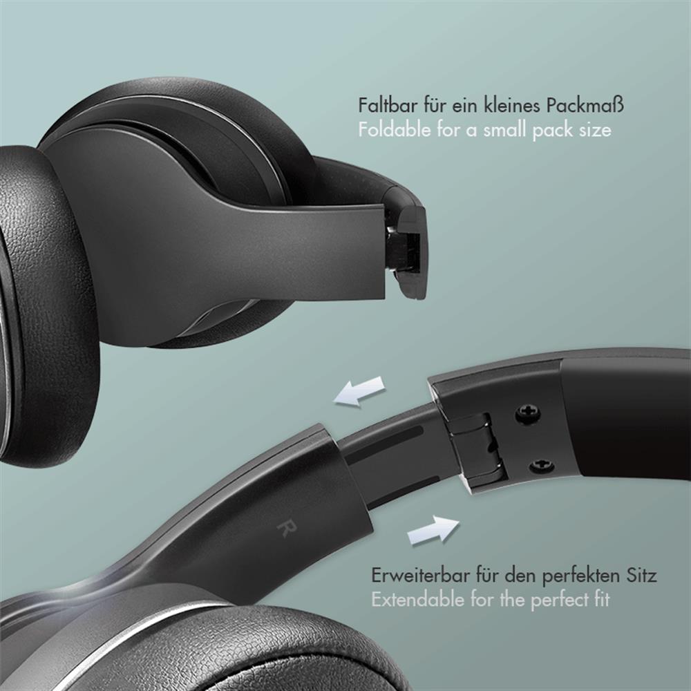 BT0053 Bluetooth 5.3 ANC-Headset mit 30h Akku und Tragetasche, Schwarz