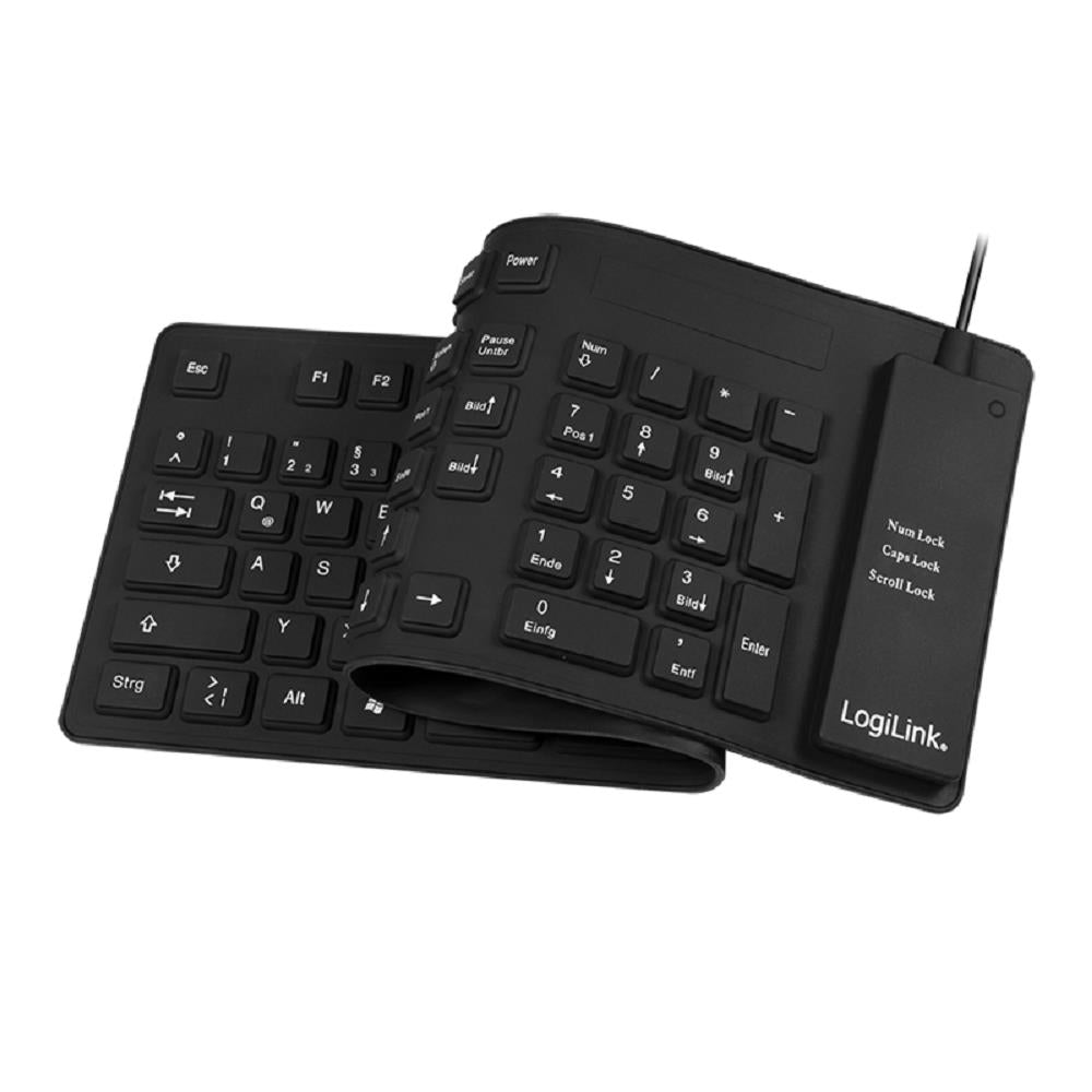 LogiLink Tastatur Flexibel Wasserfest USB PS/2 QWERTZ-Layout schwarz