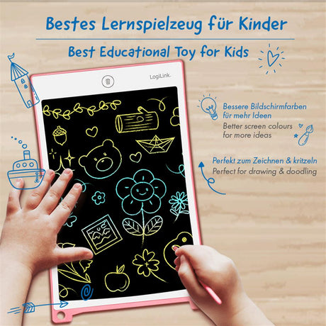 LogiLink LCD Kinderschreibtafel 10" – Löschbar, augenschonend, pink, ideal für Kinder