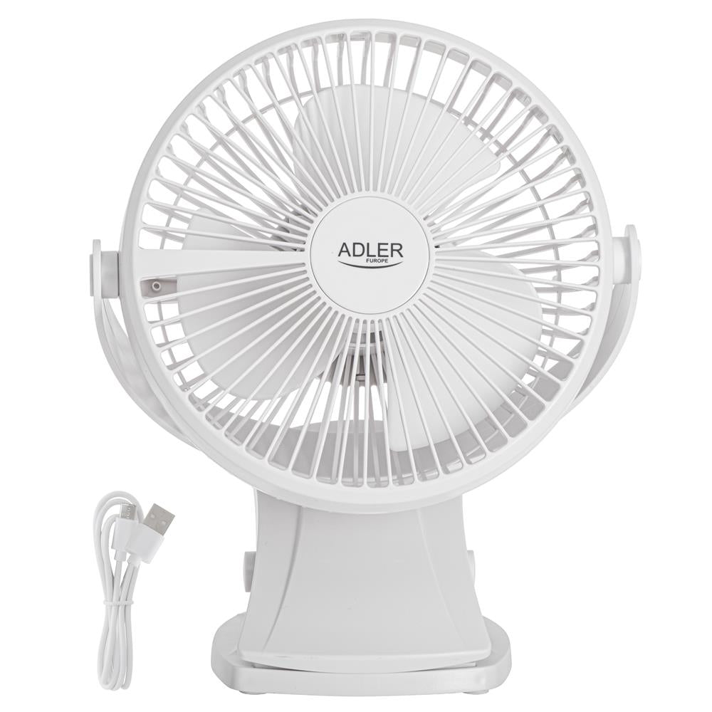 Adler AD 7342 White 2-in-1 Akku-Ventilator – Tisch- & Clipventilator, leise & flexibel