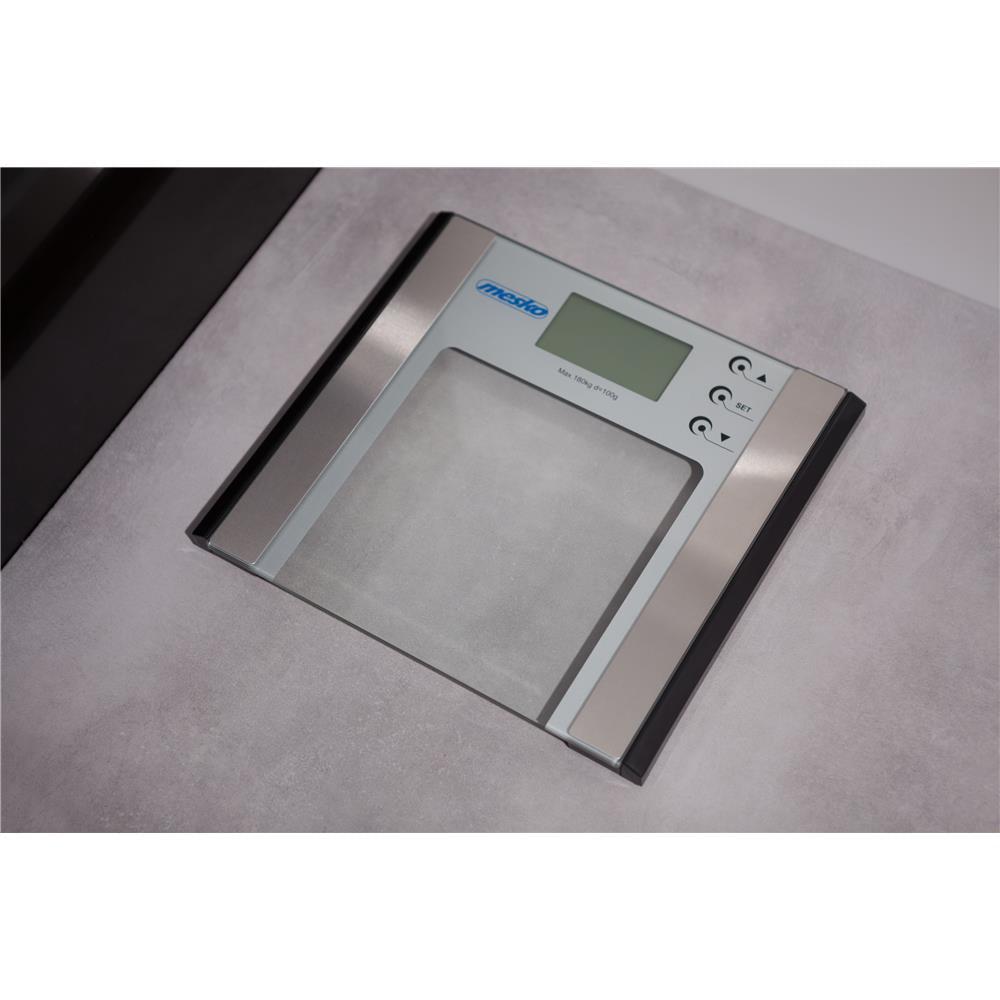 Mesko MS 8146 Körperanalysewaage Personenwaage Digital Körperfettwaage silber 180kg Batterie Glas