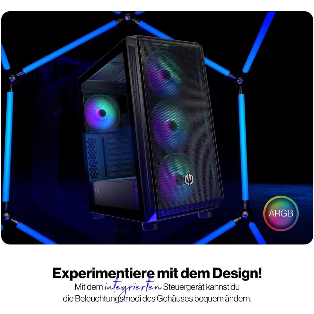 ENDORFY Arx 500 ARGB, ATX PC-Gehäuse, inkl. 4x 140mm ARGB PWM-Lüfter, Seitenteil aus gehärtetem Glas | EY2A011