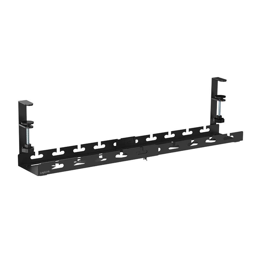 LogiLink Kabelrinnen-Organizer für Untertischmontage, ausziehbar, Metall, Schwarz