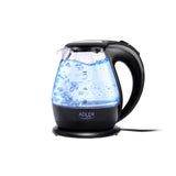 Adler AD 1224 Wasserkocher in Schwarz, 1,5 Liter, 2200 Watt, aus Glas mit LED Beleuchtung