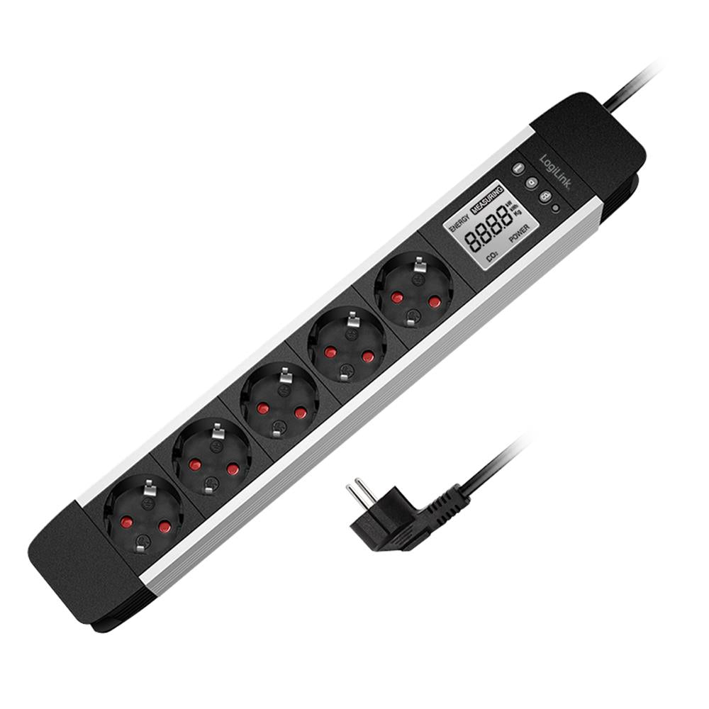 LogiLink 5-fach Steckdosenleiste mit LCD-Display für Energieverbrauch & CO₂-Emission