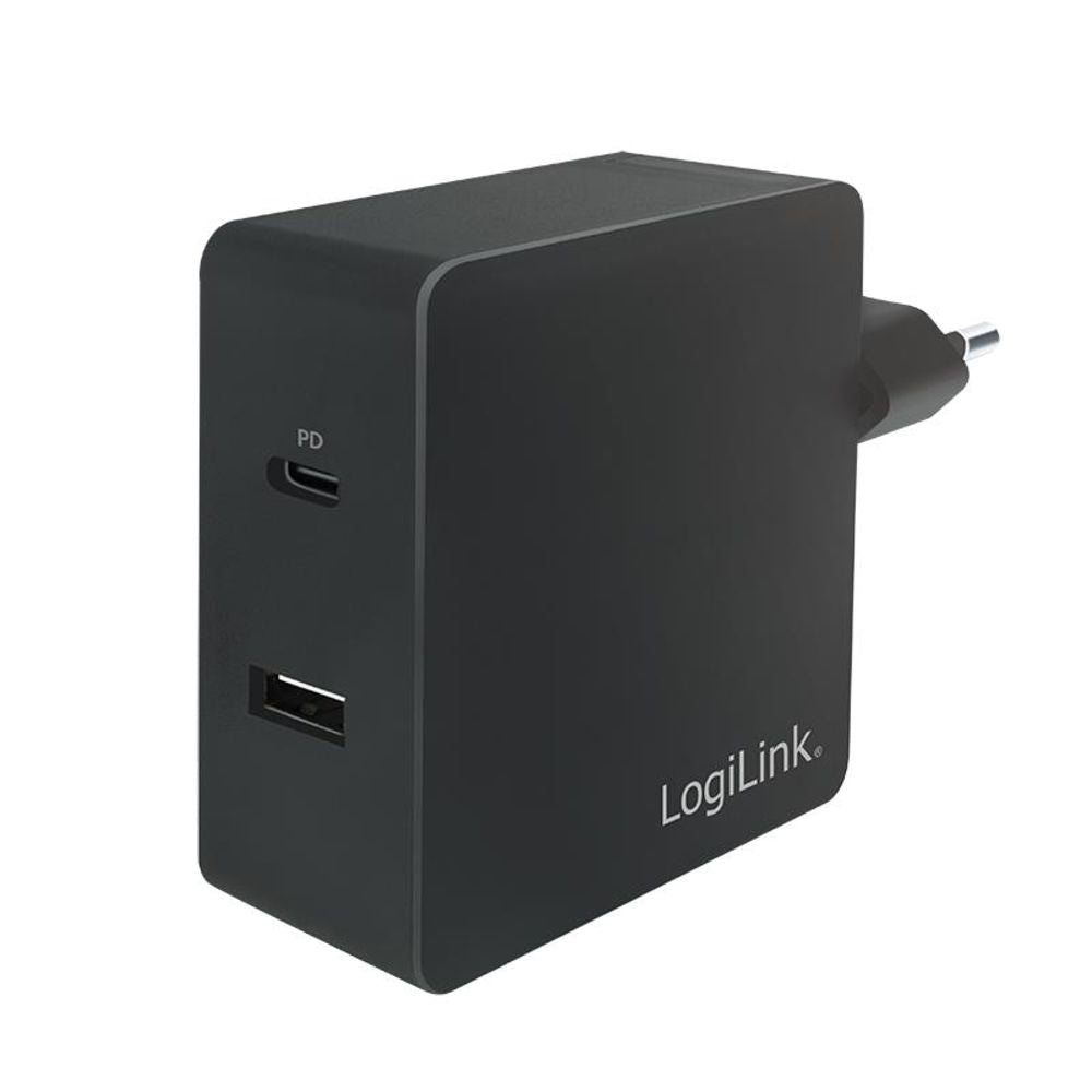 LogiLink Steckdosenadapter Dual-USB mit USB-C (PD) und USB-A, 65W, Schwarz