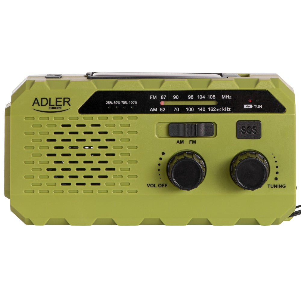 Adler AD 1197 Kurbelradio, tragbares Notfallradio mit Taschenlampe, Solar, Dynamo, Powerbank, SOS-Alarm, FM/AM Radio, Grün