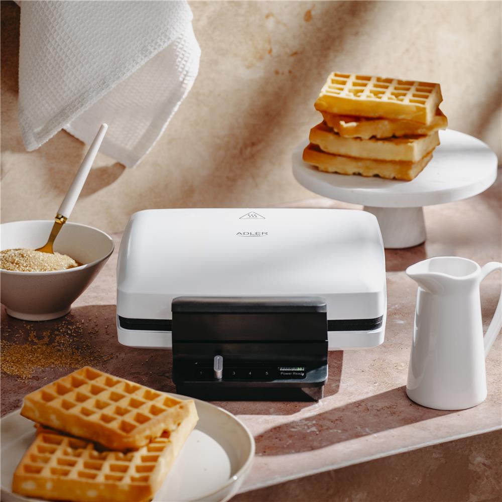 Adler AD 3085 Waffeleisen für Belgische Waffeln mit Antihaftbeschichtung Weiß