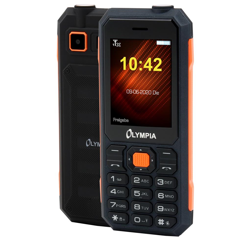 Olympia Mobiltelefon Active Outdoor - Robustes Outdoorhandy, wasserfest und staubgeschützt, Schwarz/Orange