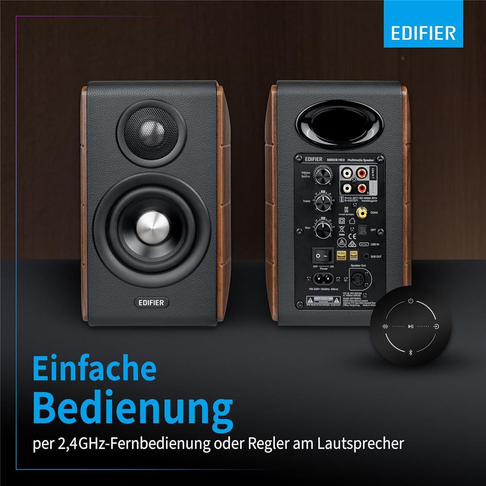 Edifier S880DB MKII – Hi‑Res Wireless 2.0 Lautsprecher, 88W, Walnuss