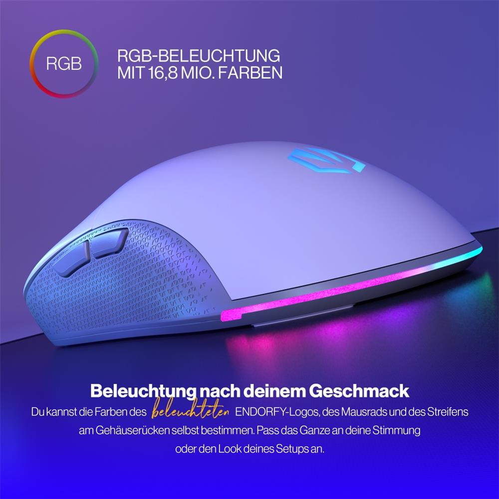 ENDORFY Gem Plus Wireless Gaming Maus kabellos 26000 DPI leicht 74 g Weiß