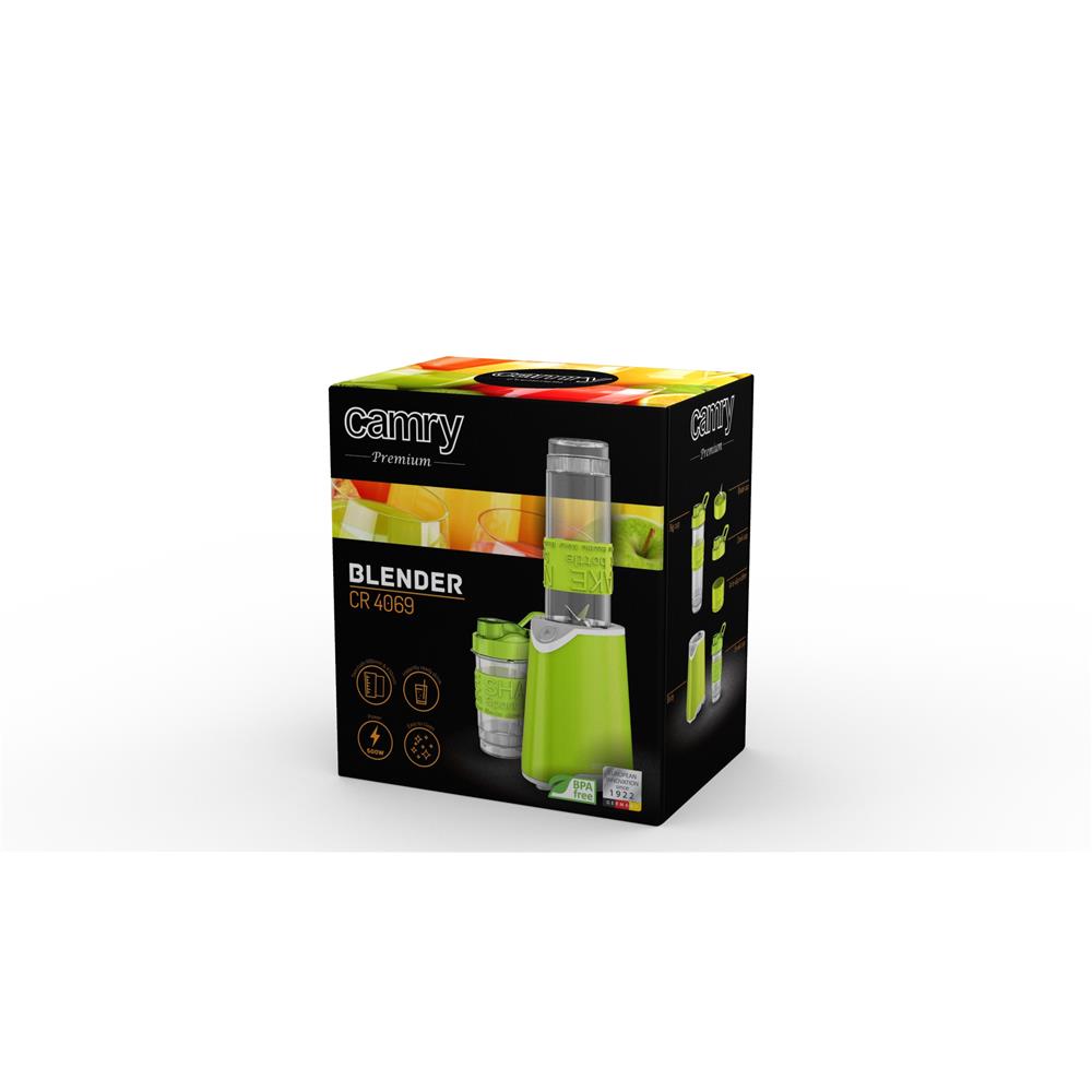 Camry CR 4069 Smoothie Maker Standmixer Grün 500 Watt mit zwei To-Go-Bechern