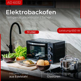 Adler AD 6032 Elektro-Backofen 9L schwarz – Kompakt & praktisch für kleine Küchen