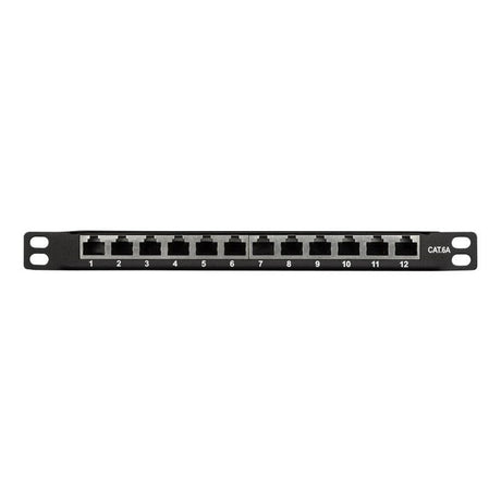 LogiLink 10" Zoll Cat.6A Patchpanel 12-Port schwarz 0,5 HE geschirmt PoE, PoE+ und PoE++