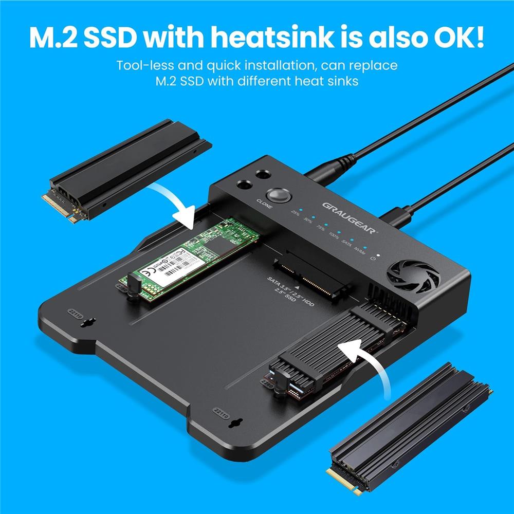 GRAUGEAR Bidirektionale Klonstation für M.2 SATA NVMe und 2,5 3,5 Zoll HDD SSD