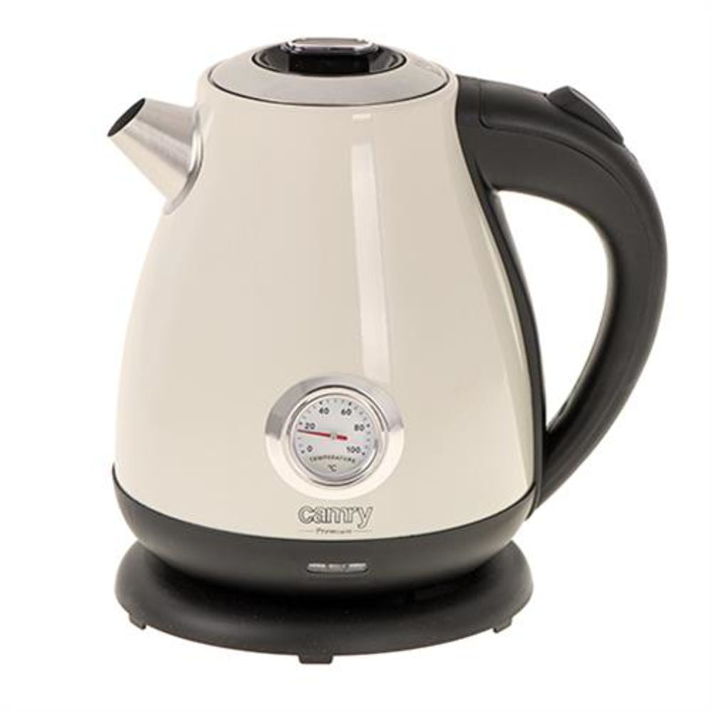 Camry CR 1344 creme Elektrischer Wasserkocher mit Thermometer 1,7L Edelstahl Wasserstandsanzeige